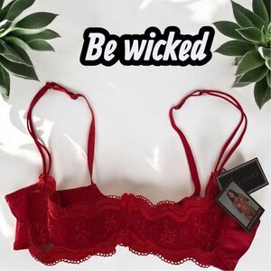 BEWITCHED Women's Red Lace Satin Underbust Bra 38D Underwired Push Up Sexy